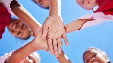 iStock Image - Team Hands - Collaboration Hands, children and community with girl collaboration on environment cleaning project, happy and excited.